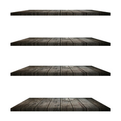 Obraz premium 4 Wood shelves table isolated on white background and display montage for product.