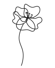 Abstract line drawing flower, isolated on white background. Vector