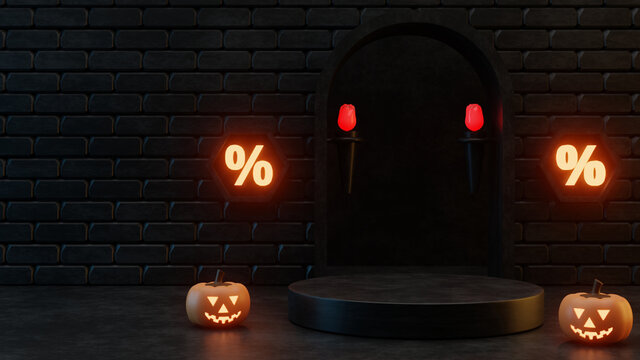 halloween themed promotion sale podium design, 3d render