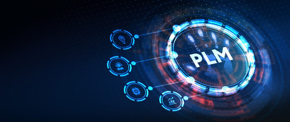 PLM Product lifecycle management system technology concept. Technology, Internet and network concept. 3d illustration