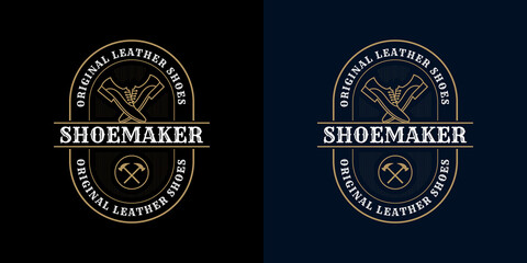 Luxury Vintage leather shoe maker and repair shop store labels and logo for shoes brand business