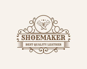 Luxury Vintage leather shoe maker and repair shop store labels and logo for shoes brand business