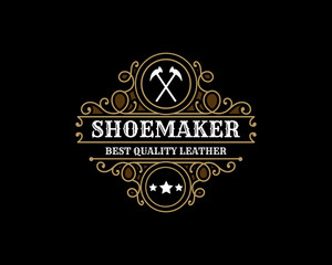 Luxury Vintage leather shoe maker and repair shop store labels and logo for shoes brand business