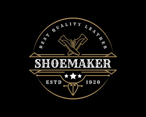 Luxury Vintage leather shoe maker and repair shop store labels and logo for shoes brand business