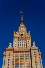 Fototapeta na wymiar The Main building of Lomonosov Moscow State University on Sparrow Hills (summer day). It is the highest-ranking Russian educational institution. Russia
