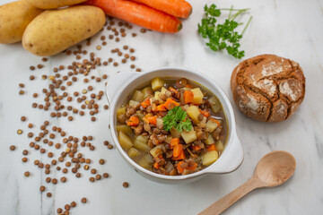 home made bowl of lentil soup 