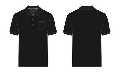 Short sleeve shirt with pocket overall technical fashion Flat sketch template front and back view. Apparel design vector illustration Black Color mock up tee cad.