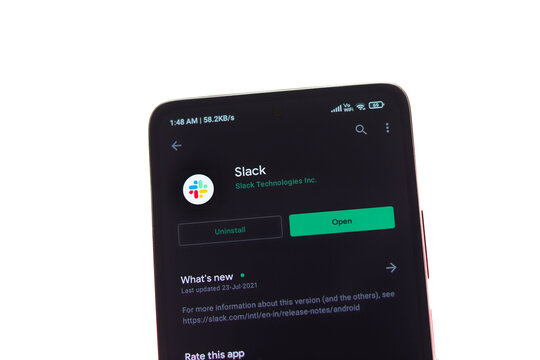 Assam, india - September 18, 2020 : Slack logo on phone screen stock image.