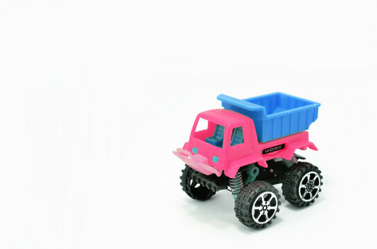 Toy construction truck isolated on white background