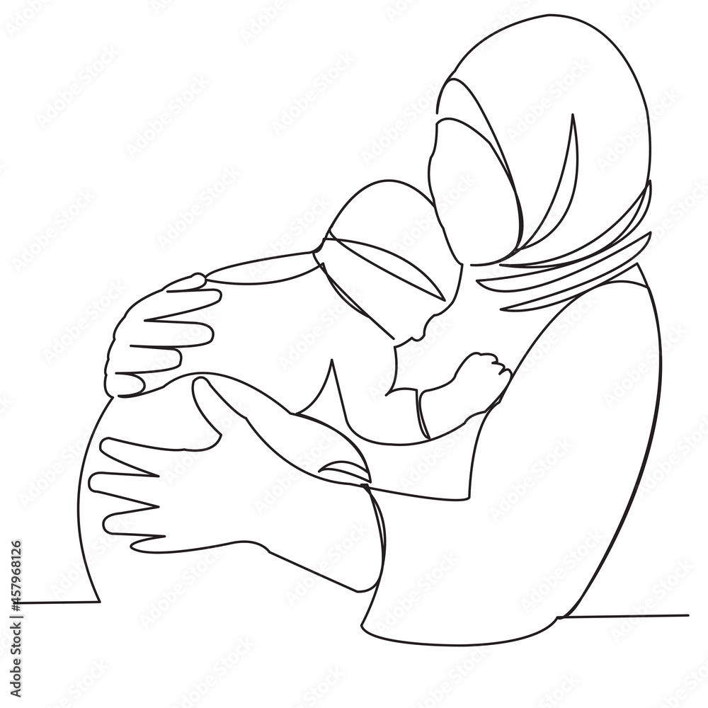 Wall mural muslim woman mother with a baby in her arms