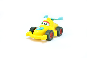 Yellow Toy Race Car Isolated on White Background