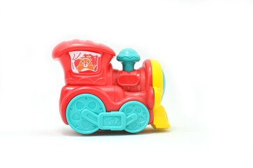 Fototapeta premium Colorful toy train isolated on white background