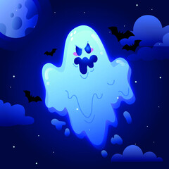 HandDrawn Flat Blue Halloween Ghost
