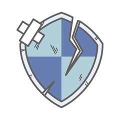 傷ついた盾のシンプルなイラスト