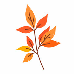 Twig with orange and yellow leaves isolated on white background. Vector hand-drawn illustration in cartoon flat style. Perfect for your project, cards, invitations, print, decorations.
