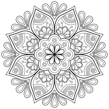 Mandala coloring book. Art on the wall. Design for a wallpaper Paint shirt and a tile A greetings card Sticker Design yoga Lace pattern The tattoo. In vector format, an ethnic oriental circle ornament