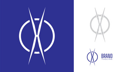 Clean Minimal letter X Logo in a circle border stroke line with logo geometry measurements for creative graphic  branding design concepts for corporate business, restaurant, manufacturing and food