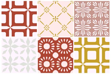 Tapeten Tile portugal flower seamless pattern. Dusty rose color geometric background. Traditional azulejo repeat ornament. Vector monochrome pattern.Abstract vintage print for fabric,packaging.Scrapbook paper © Яна Фаркова