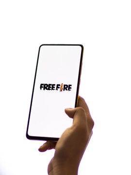 Assam, india - October 11, 2020 : Free fire logo on phone screen stock image.