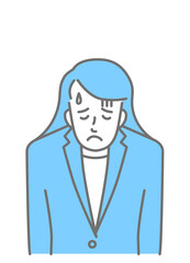 Upper body of a young woman in a suit drooping his shoulders in disappointment (colored)