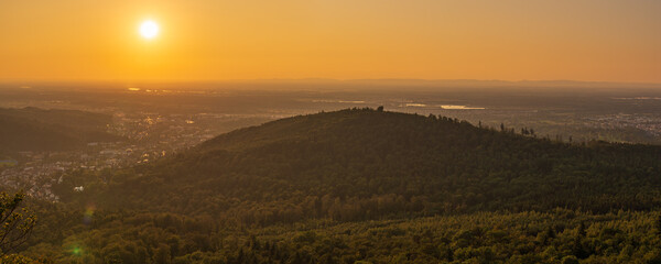 Sunset over the landscape of the Northern Black Forest near Baden-Baden, Baden-Wuerttemberg, Germany