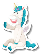 Cute unicorn sitting pose on white background