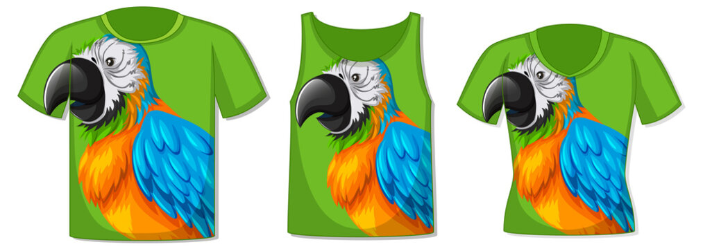 Different types of tops with parrot bird pattern