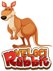 Kangaroo cartoon character with Velocirabbit font banner isolated