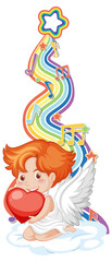Cupid boy with melody symbols on rainbow wave