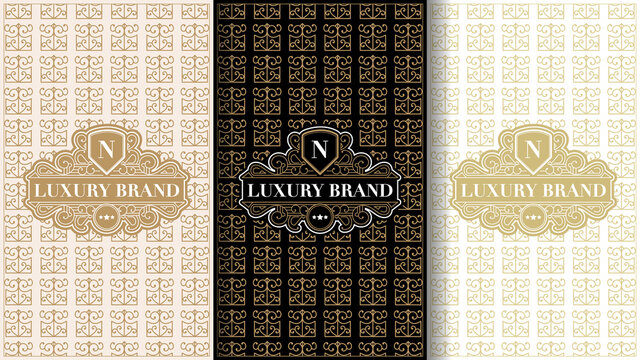 Collection of design elements, labels, icon, frames, for packaging, design of luxury products. Made with golden foil. Isolated on retro abstract background. vector 