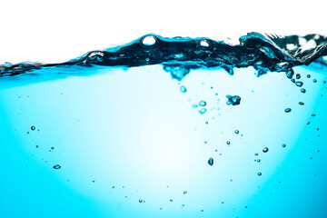 Water Surface with Ripple and Bubbles Float Up on White Background. Water Wave