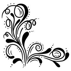 Decorative corner floral ornament. Hand drawn vector illustration, isolated on a white background.	