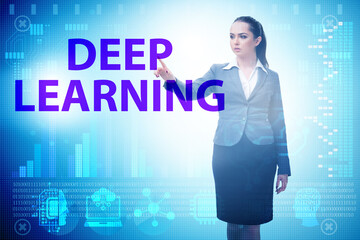 Deep learning concept with businessman pressing button