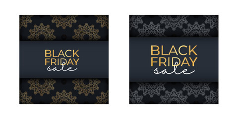 Banner Sale Black Friday Dark Blue with Abstract Gold Pattern