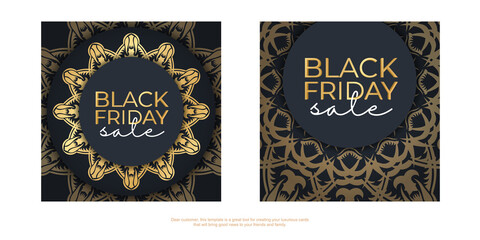 Fototapeta na wymiar Black Friday Sale Poster Dark Blue With Ancient Golden Pattern