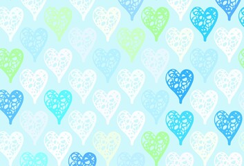 Light Blue, Green vector texture with lovely hearts.