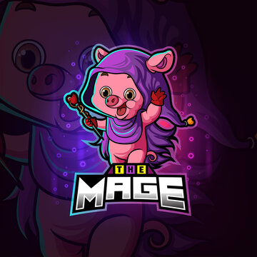 The magic mage pig esport logo design