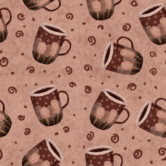 Seamless pattern for creating design works on the theme of tea drinking.