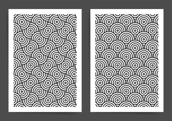 Black and white monochrome poster cover set. Japanese seamless waves and lines, abstract geometric wavy posters. Minimal and simple swiss design layouts for poster, identity, report, placard, blank.