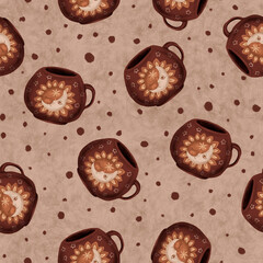 Seamless pattern for creating design works on the theme of tea drinking.