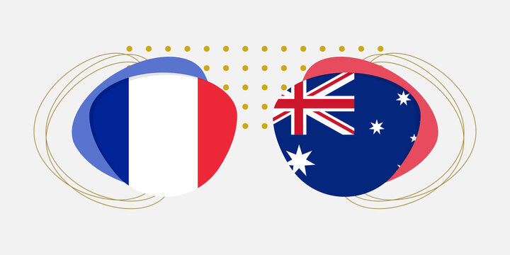 France and Australia flags. Australian and French national symbols with abstract background and geometric shapes. Vector illustration.