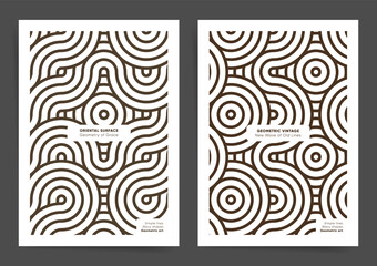 Simple modern japanese poster templates. Retro wavy circles back and white ornaments for banner, brochure, web. Geometric business japanese pattern background. Asian abstract design cover backgrounds.