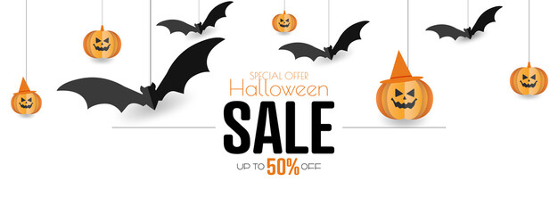 Halloween sale banner. Modern minimal design for Sales. Flat vector illustration.