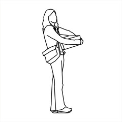 Vector design of sketch of a young woman carrying a book