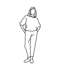 Vector design of sketch of a teenage girl posing