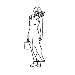 woman looking down sketch vector design