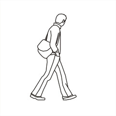 Vector design sketch of a teenage boy walking sideways wearing a sling bag