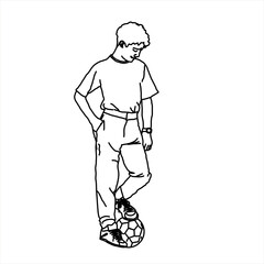 Vector design of sketch of a teenage boy playing football