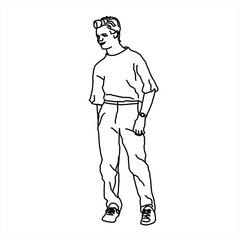 Fototapeta premium Vector design of sketch of a cool and cool posing teenage boy