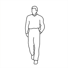 Vector design of sketch of a teenage boy walking straight